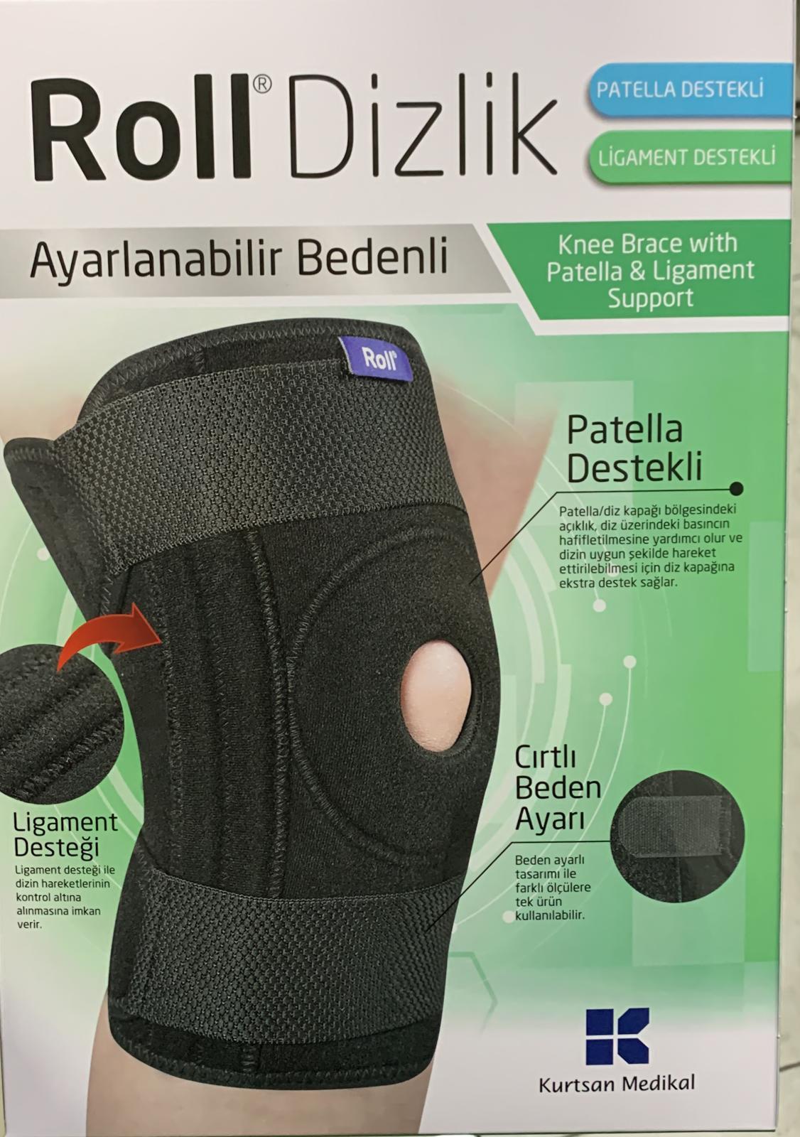 Roll Patella ve Ligament Destekli Ayarlanabilir Bedenli Cırtlı Dizlik