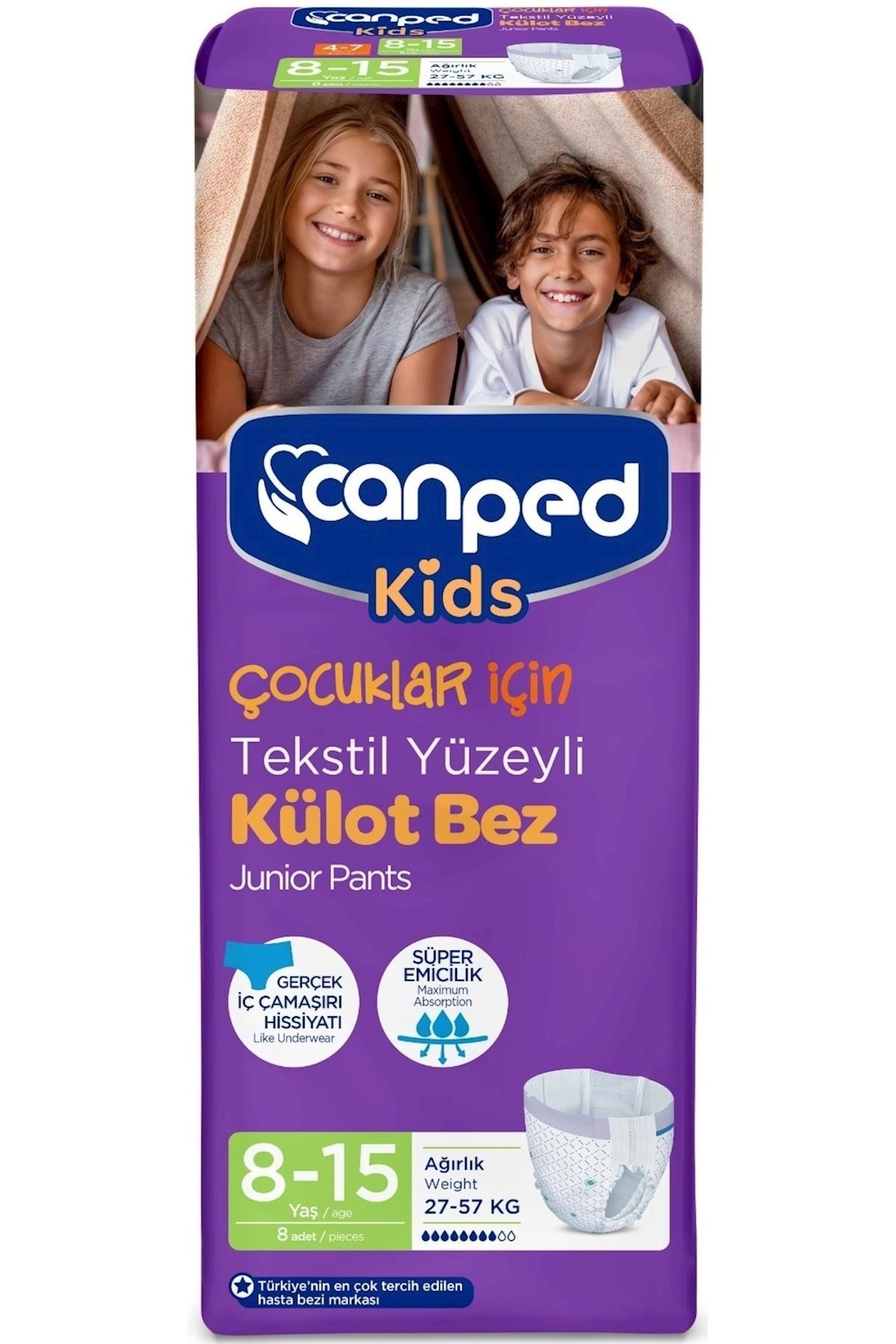 Canped Kids Tekstil 8-15 Yaş Çocuk Külot Bez 8'li 2 Paket