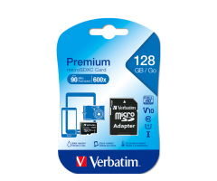 VERBATIM 44085 - 128GB 90MB/S PREMIUM U1 MICRO SDXC CLASS 10 (INC ADAPTOR)