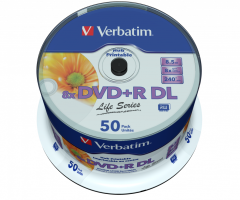 VERBATIM V DVD+R DL 8.5GB 8X PRINTABLE 50PK SPL