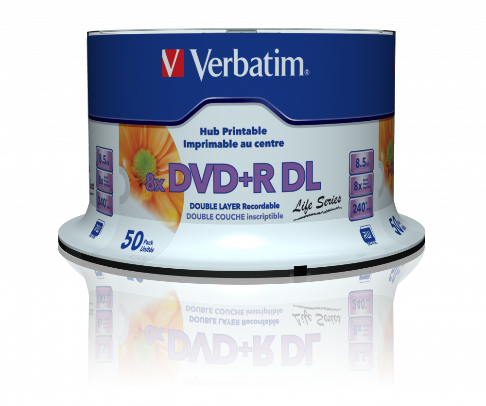 VERBATIM V DVD+R DL 8.5GB 8X PRINTABLE 50PK SPL