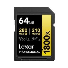 Lexar 64GB 280MB/s Profesyonel 1800x SDXC UHS-II V60 Hafıza Kartı (Gold Series)