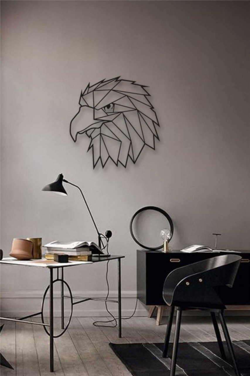 Siyah Geometrik Desen Şahin Mdf Lazer Kesim Dekoratif Tablo