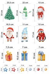 Sevimli Noel Baba, Kardan Adam, Hayvanlar Ve Yeni Yıl Objeleri Çocuk Bebek Odası Duvar Cam Sticker