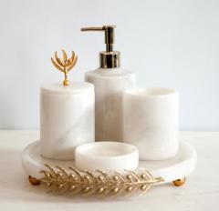 Gold Zeytin Figürlü Afyon Beyaz 5li Banyo Seti