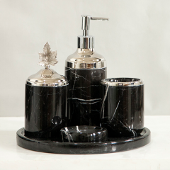 Yeni Model Toros Siyah Mermer 5li Banyo Seti (Gümüş Aksesuar)