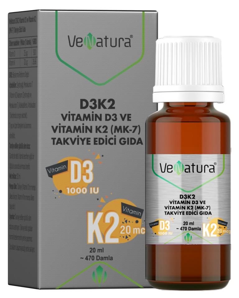 VeNatura Vitamin D3 Ve Menaquinon 7 Takviye Edici Gıda 20 ml