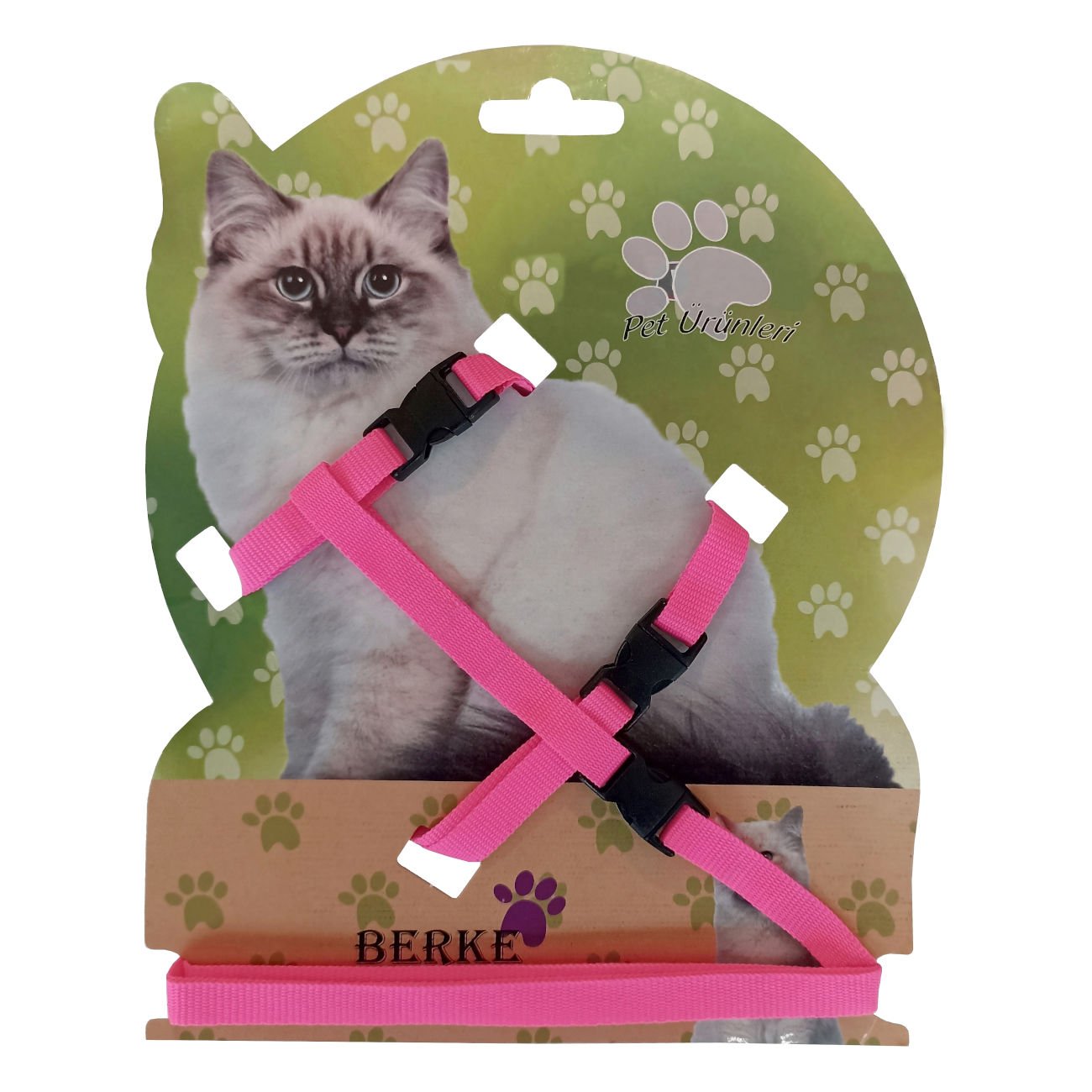 Gezdirme Kayışlı Dokuma Kedi Göğüs Tasma Seti 20*32-120 cm Pembe