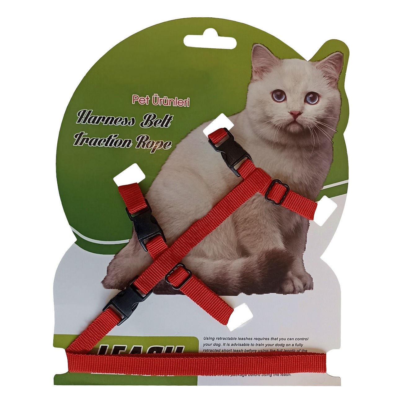 Gezdirme Kayışlı Dokuma Kedi Göğüs Tasma Seti 20*32-120 cm Kırmızı