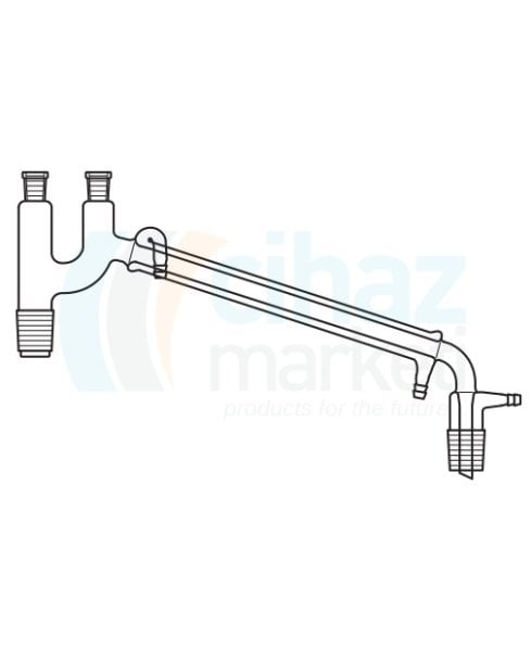 Çalışkan Cam Teknik LG012.15.1401 Distilasyon Köprüsü, Termometre girişli, Soğutuculu, Vakum çıkışlı, Claisen tipi Dişi NS: 14,5/23 - Erkek NS: 29/32