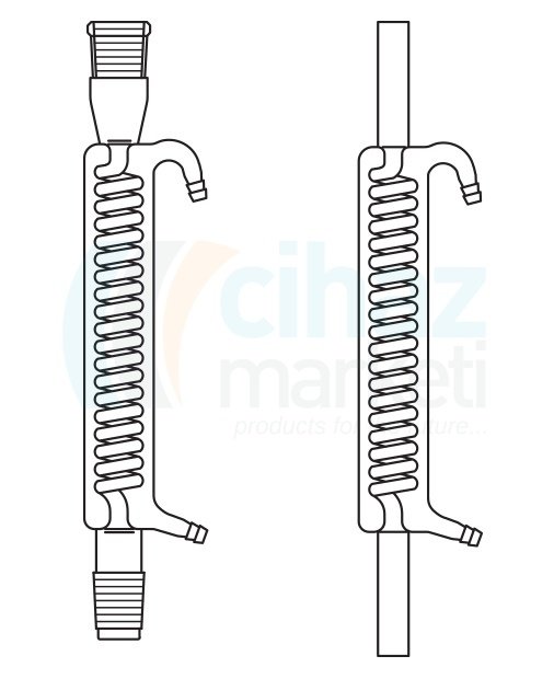 Çalışkan Cam Teknik LG013.03.0400 Spiralli soğutucu, Çift Şilifli NS: 29/32, Ceket Boyu 400 mm