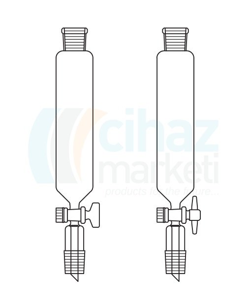 Çalışkan Cam Teknik LG019.01.1401  Silindirik tip, Damlatma hunisi, Cam Musluk 25 ml Hacim, NS : 14,5/23, Musluk/Delik Çapı 12.5/2.5 mm