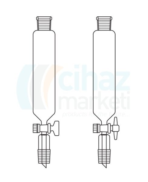 Çalışkan Cam Teknik LG019.01.1404 Silindirik tip, Damlatma hunisi, Cam Musluk 250 ml Hacim, NS : 14,5/23, Musluk/Delik Çapı 14.5/4.0 mm