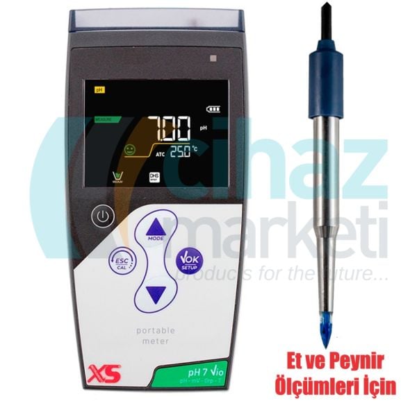 XS Instruments pH 7 Vio Taşınabilir pH Metre +  Et ve Peynir Uygulamaları İçin XS 2 Pore Steel T pH Elektrotu