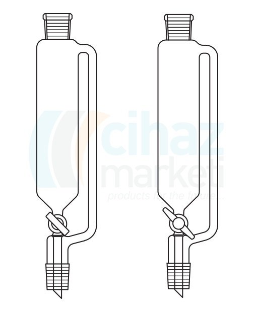 Çalışkan Cam Teknik LG019.04.1401   Silindirik tip, Damlatma hunisi, Basınç denge borulu, PTFE Musluk 25 ml Hacim, NS : 14,5/23, Musluk/Delik Çapı 12.5/2.5 mm