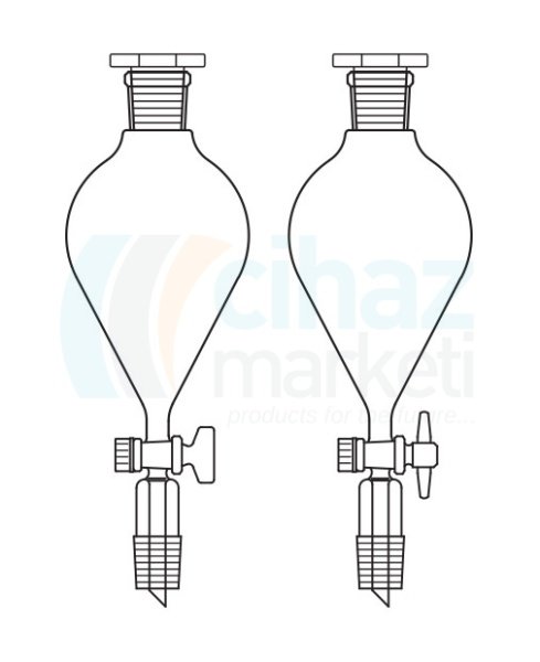 Çalışkan Cam Teknik LG019.08.1401 Damlatma hunisi, Armudi tip, PTFE Musluklu 25 ml Hacim, NS: 14,5/23