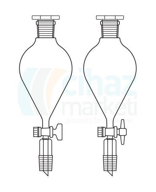 Çalışkan Cam Teknik LG019.08.1402 Damlatma hunisi, Armudi tip, PTFE Musluklu 50 ml Hacim, NS: 14,5/23