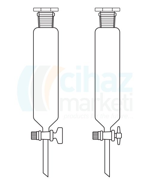 Çalışkan Cam Teknik LG019.17.2901 Ayırma hunisi, Silindirik tip, Cam Musluk 250 ml Hacim, NS: 29/32, Musluk/Delik Çapı 14.5/4.0 mm