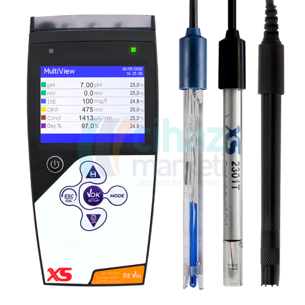 XS Instruments Revio Taşınabilir Multiparametre Ölçer + XS 201 T pH Elektrotu + 2301T İletkenlik Hücresi + DO7/3MT Polarografik Çözünmüş Oksijen Sensörü