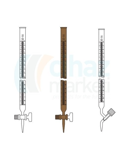 Çalışkan Cam Teknik LG025.01.0025  Büret, Düz, Cam Musluklu, Şeffaf 25 ml Hacim, 0.05 ml Tolerans