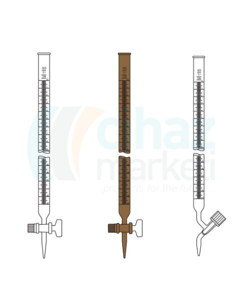 Çalışkan Cam Teknik LG025.02.0010  Büret, Düz, Valf Musluklu, Şeffaf 10 ml Hacim, 0.02 ml Tolerans