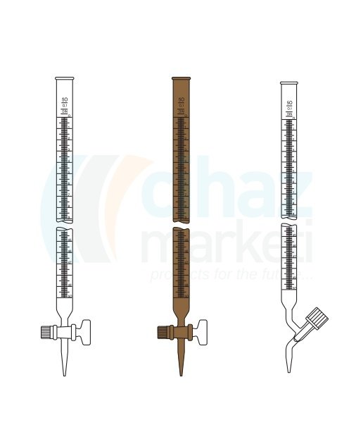 Çalışkan Cam Teknik LG025.02.0025  Büret, Düz, Valf Musluklu, Şeffaf 25 ml Hacim, 0.05 ml Tolerans