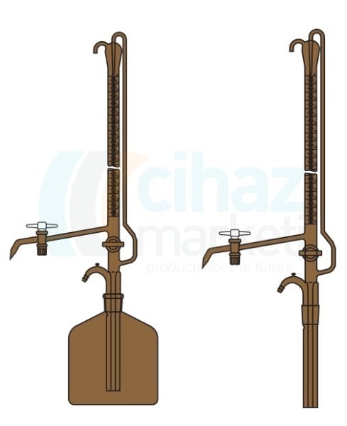 Çalışkan Cam Teknik LG025.12.0050   Büret Otomatik, Çift PTFE Musluklu, Amber, Deposuz 50 ml Hacim, 0.10 ml Tolerans