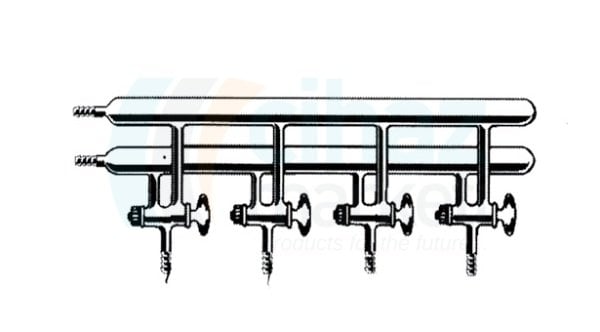 Çalışkan Cam Teknik LG008.04.0004 Vakum manifoldu (Inert atmosfer azot hattı), Çift hatlı, Teflon Musluklu 400mm x 150mm x 85mm Boy*Yükseklik*Genişlik, Musluk Sayısı 4