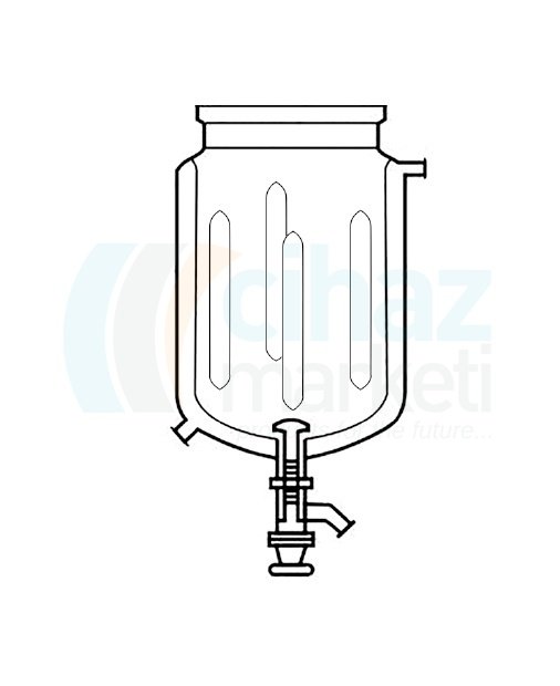 Çalışkan Cam Teknik LG026.09.2000 Silindirik Reaksiyon Kabı, Ceketli Alttan Tahliyeli, Dalgakıranlı 2000 ml Hacim, 100 Flanş Ölçüsü DN