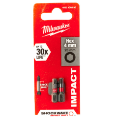 Milwaukee 4932430895 Bits Uç Hex4,0Mm 25Mm 2'Li Pkt Shockwave İmpact