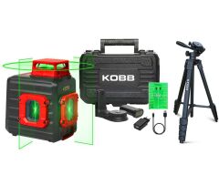 KOBB KBL33GTP 40 Metre Profesyonel Li-ion Şarjlı 2x90⁰/360⁰ Otomatik Hizalamalı Yeşil Çapraz Çizgi Lazer Distomat + Tripod