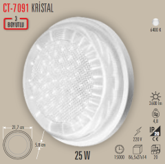 Cata CT-7091 25W Sıva Üstü Kristal Led Armatür 3 Boyutlu 6400K Beyaz Işık