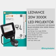 Osram Ledvance Sensörlü 20W 3000K Gün Işığı 1900lm Led Projektör Siyah Kasa