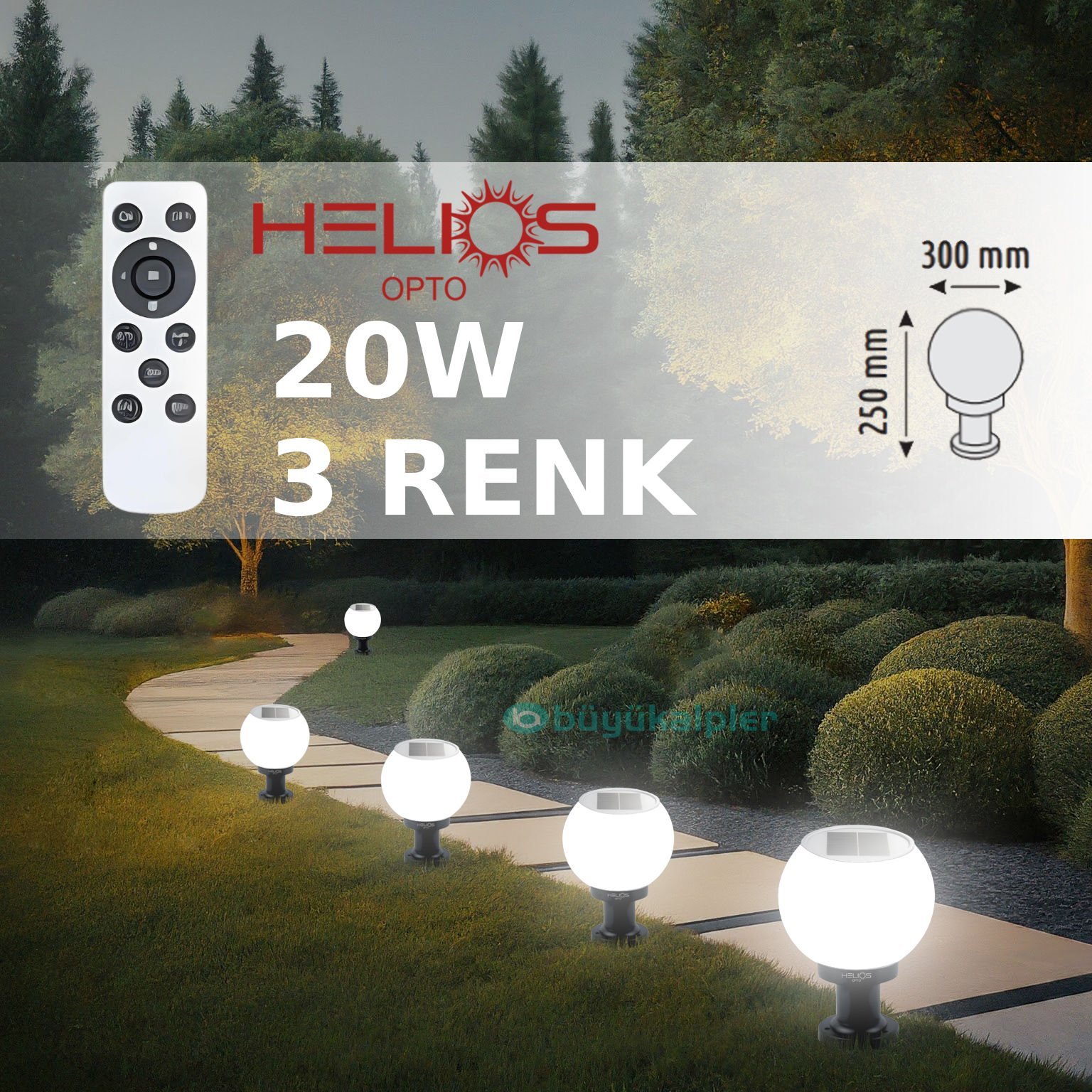 Helios HS 4007 20 Watt Solar Bahçe Aplik 3 Renk
