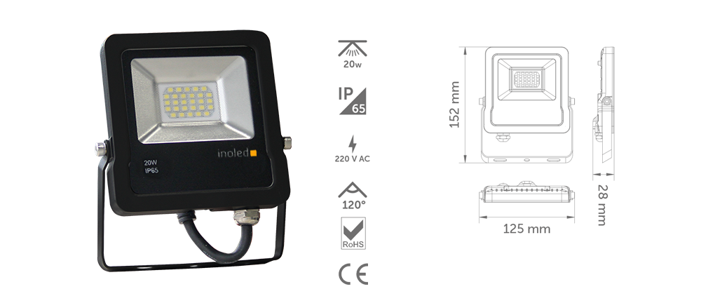 İnoled 20W 6500K IP65 Beyaz Led Projektör 5202-01