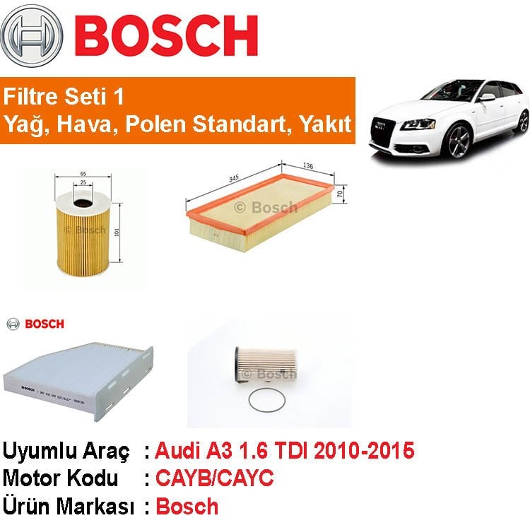 Audi A3 1.6 TDI Filtre Bakım Seti 2010-2015 [Bosch]402006