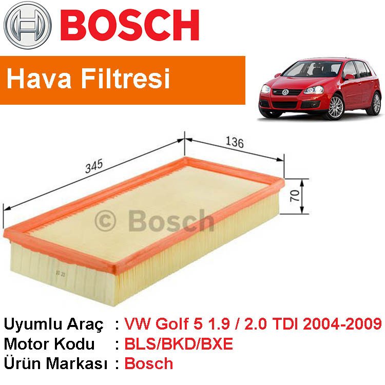 VW Golf 5 1.9 / 2.0 TDI Hava Filtresi 2004-2009 [Bosch]