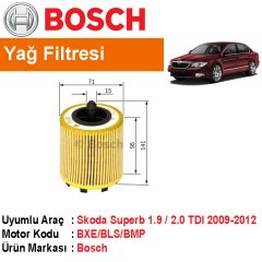 Skoda Superb 1.9 / 2.0 TDI Yağ Filtresi 2009-2012 [Bosch]