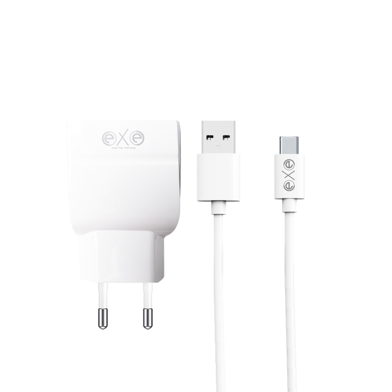 EXE  2.4A Çift USB Ünıversal Şarj Aleti Type-C Kablolu
