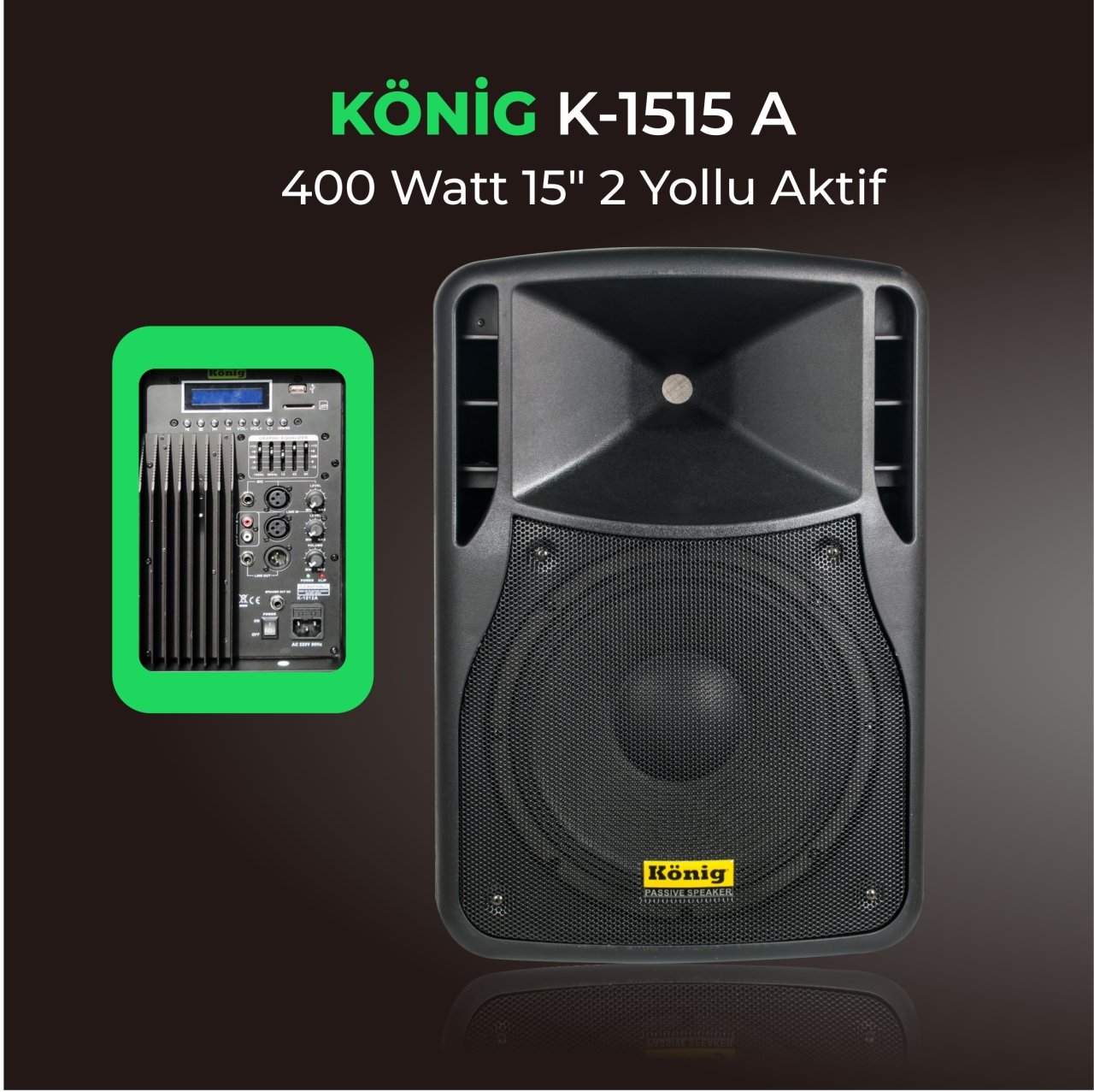 KÖNİG K–1515 A AKTİF HOPARLÖR MAX 400 WATT 38CM AKTİF HOPARLÖR