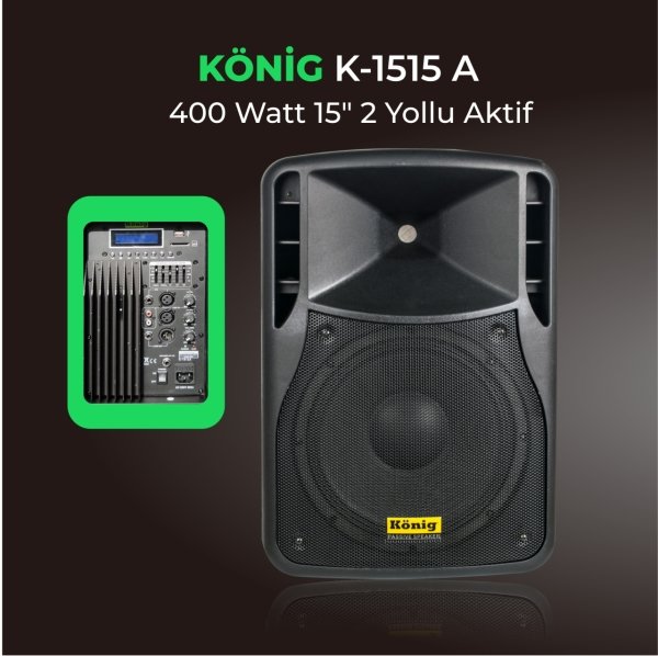 KÖNİG K–1515 A AKTİF HOPARLÖR MAX 400 WATT 38CM AKTİF HOPARLÖR