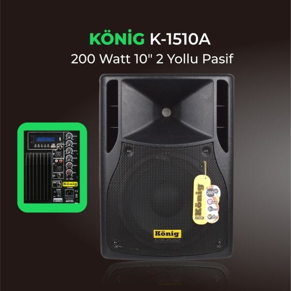 KÖNİG K–1510 A AKTİF KABİN HOPARLÖR 200 Watt 25CM 2 YOLLU AKTİF KABİN HOPARLÖR