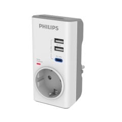 PHILIPS CHP8010W TEKLİ AKIM KORUMA PRİZ, 380J, 2X USB-A OUT, 1X USB-C OUT (PD & QC 3.0) BEYAZ