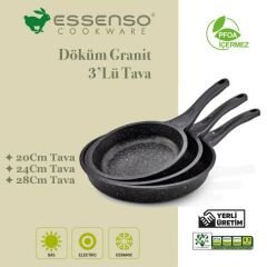 Essenso 3'lü Granit Döküm Tava Seti 20-24-28 cm