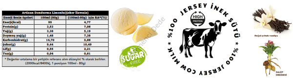 Artizan Dondurma Limonlu(Şeker İlavesiz, %100 Jersey İnek Sütü)