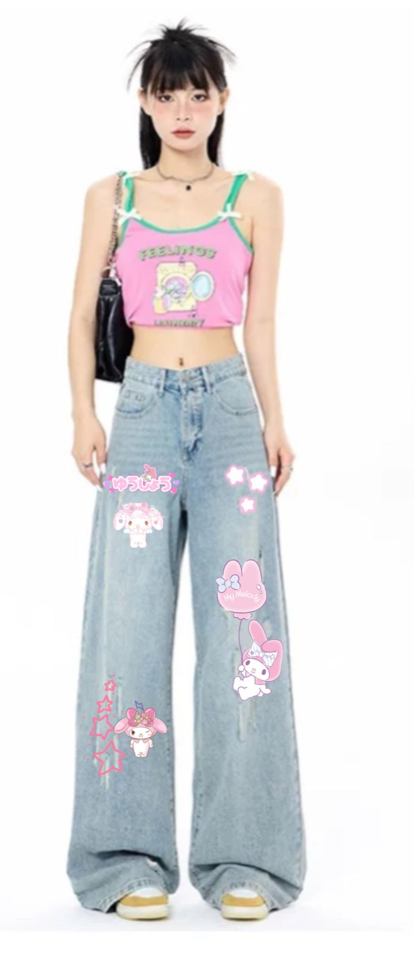 Y2K Melody Baskı Detay  Korea  Jeans Pantolon