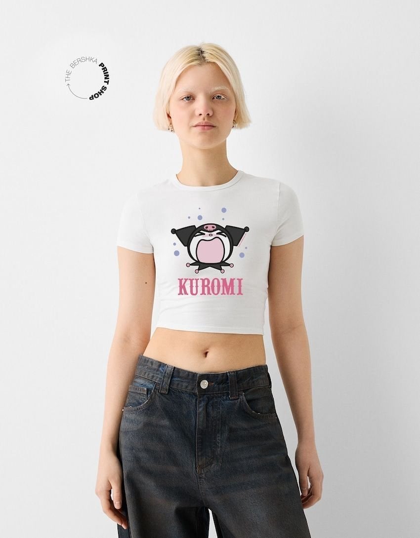 Crop Y2K Kuromi  Kısa  Kollu Bisiklet Yaka