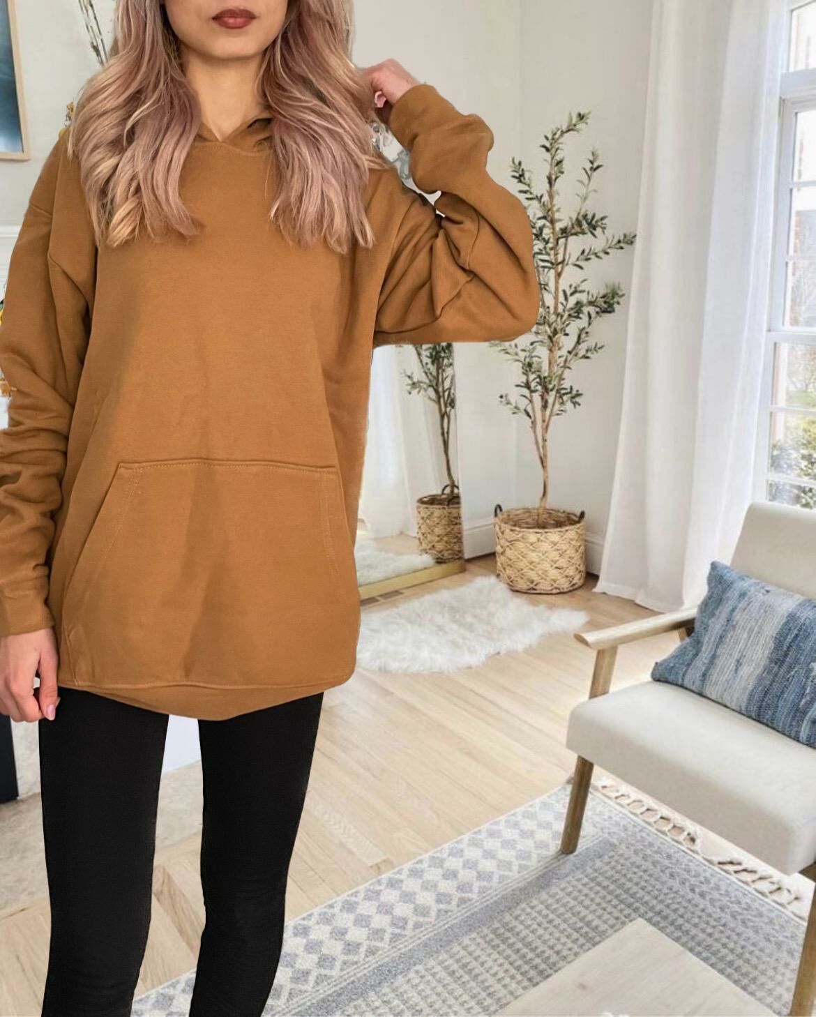 Kahverengi Basic Kapüşonlu Sweatshirt