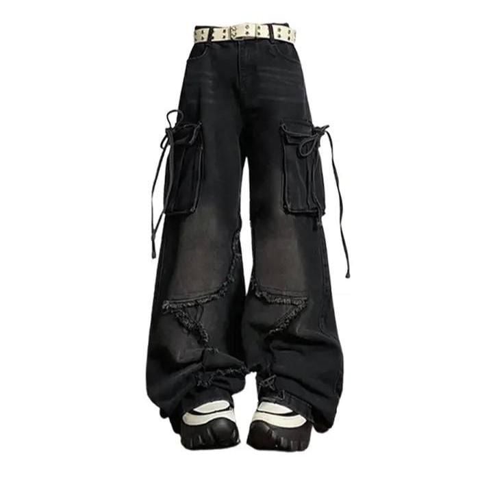 Yıldız Y2K Stars Patch Detay Jeans Siyah Pantolon