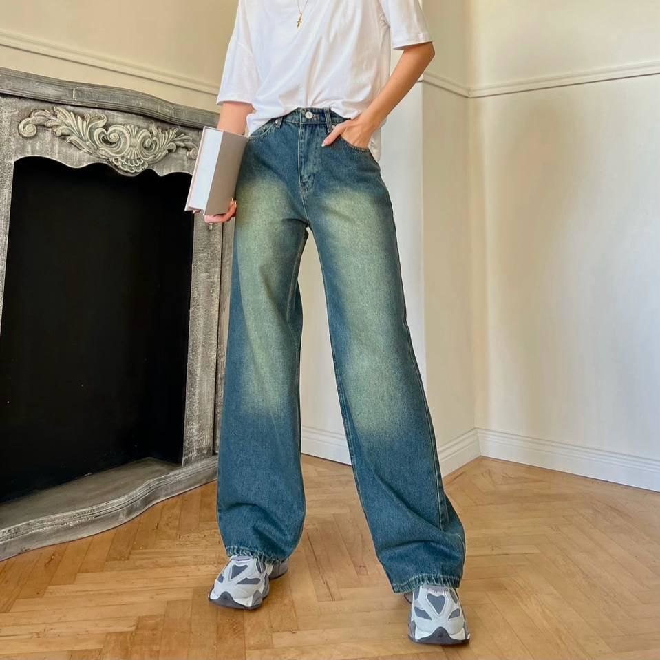 Yeşil Yıkamalı Aesthetic Baggy Bol Paça Jean